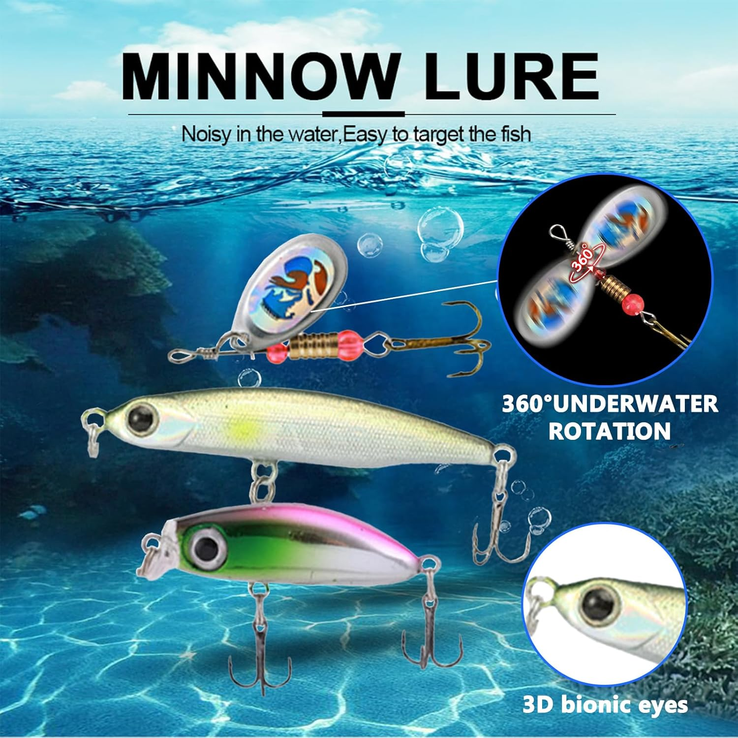 Roseflower 114 PCS Fishing Lure Set, Includes Hard and Soft Bait, Curly Tail Maggot/Double Tail Maggot, Fish Hooks, Minnow, Spinnerbait, Spoon, Freshwater Saltwater Fishing Equipment image number 6