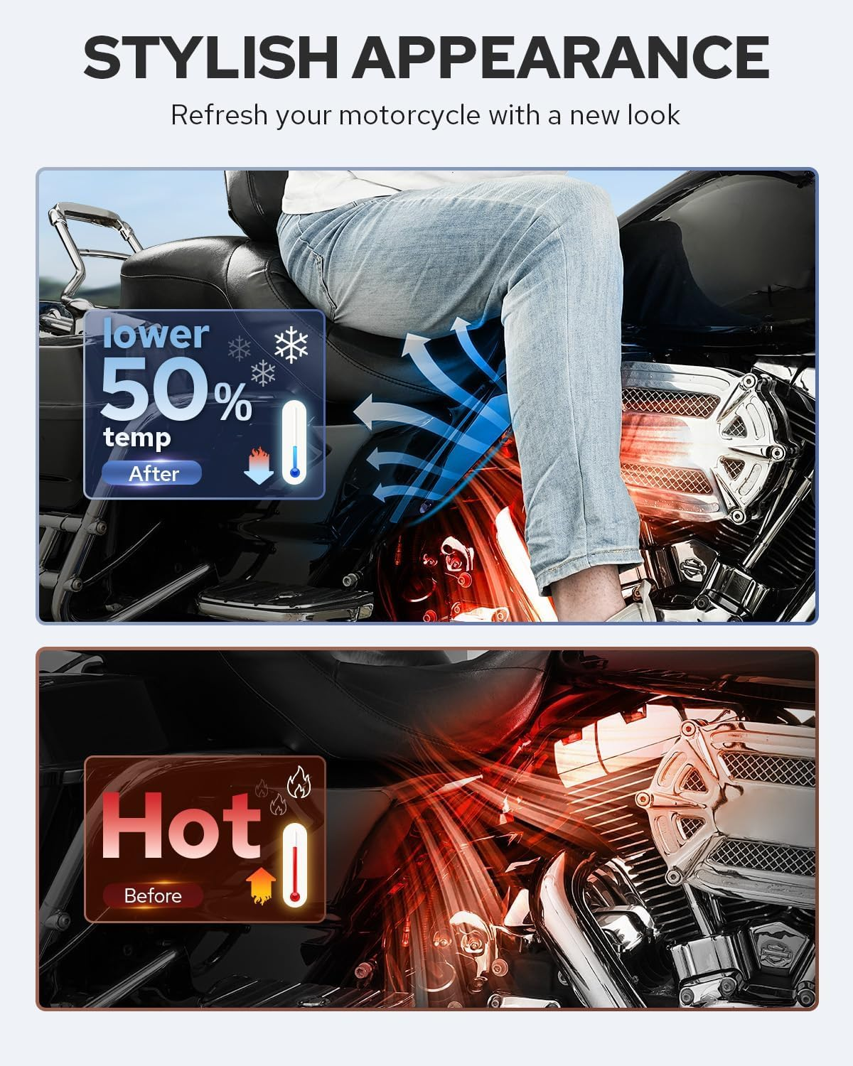 Evervanz Gloss Black Mid Frame Air Deflectors Heat Shields Deflector 2009-2025 Compatible for Harley Davidson Touring Street Glide Road Glide Electra Glide Road King Ultra Limited Tri Glide CVO image number 1