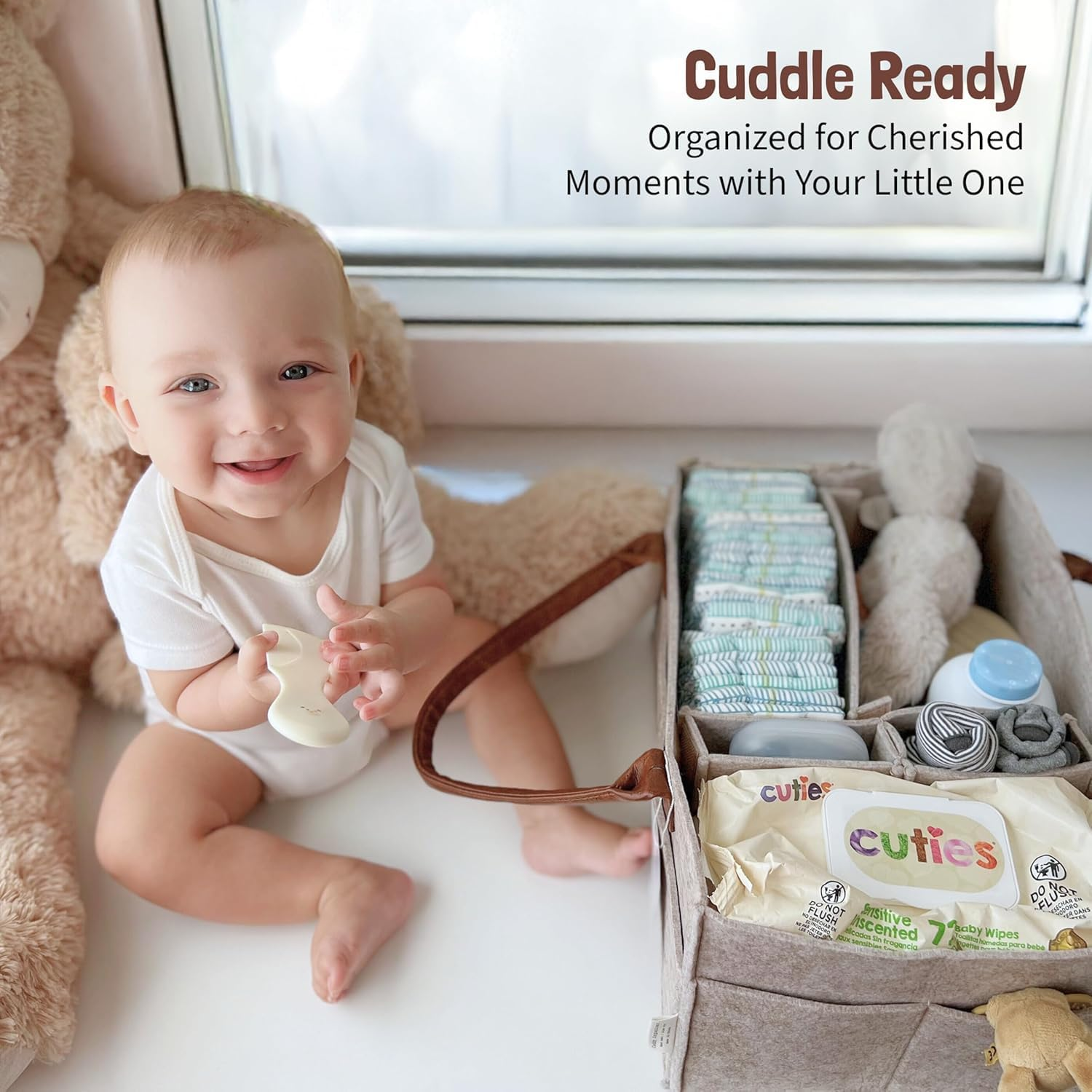 OWNKING Baby Nappy, Baby Diaper Caddy Organizer, Nursery Storage Basket for Newborn Essentials, Car Organizer for Diapers and Wipes, Neutral Baby Shower image number 4