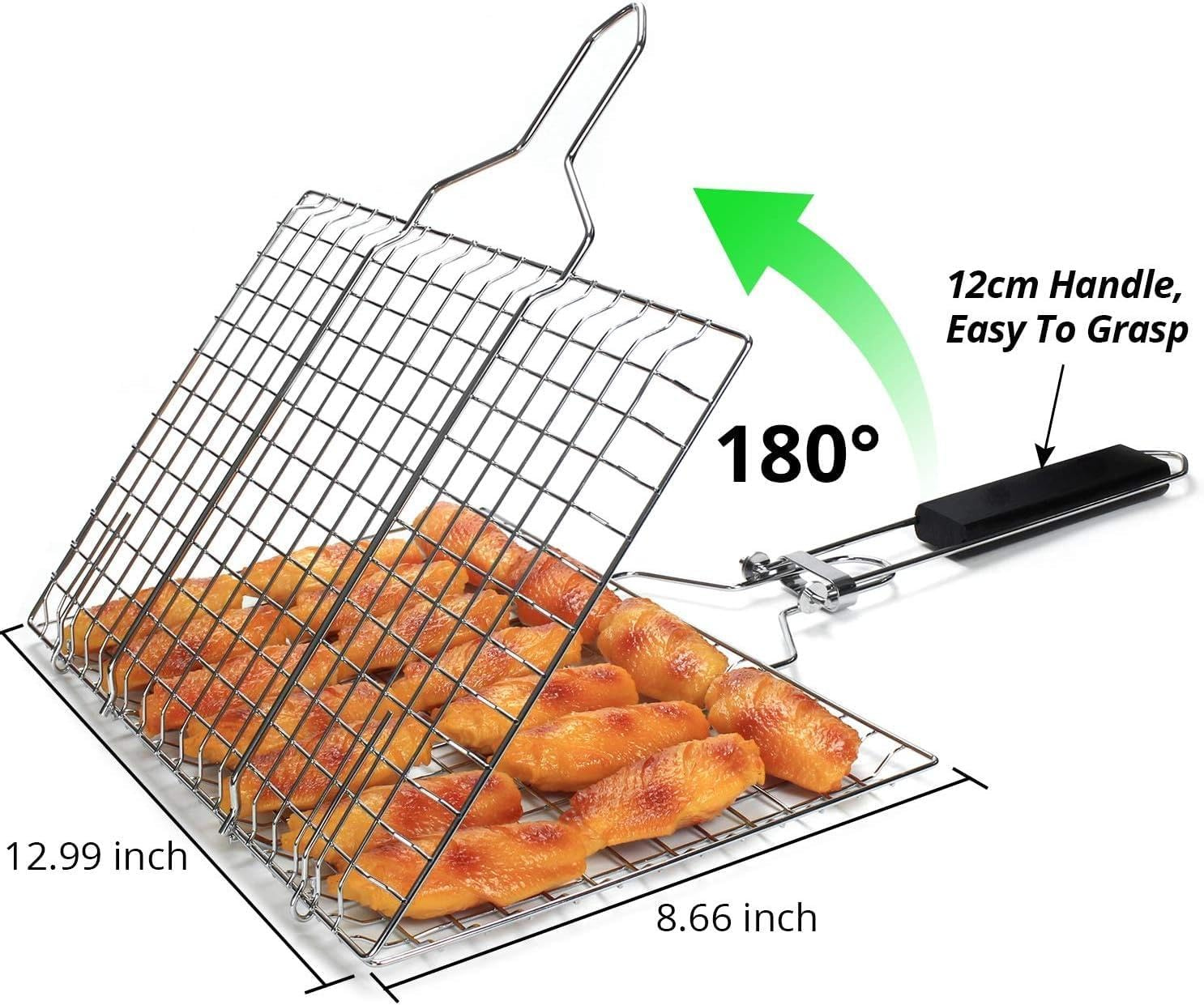 Grill Basket Extra Large,Barbecue Accessories,Stainless Steel BBQ Grill Basket Portable Camping Grilling Rack with Removable Handle for Fish,Vegetables,Grilling Gifts for Men, Dad (32 * 23 * 4CM) image number 2