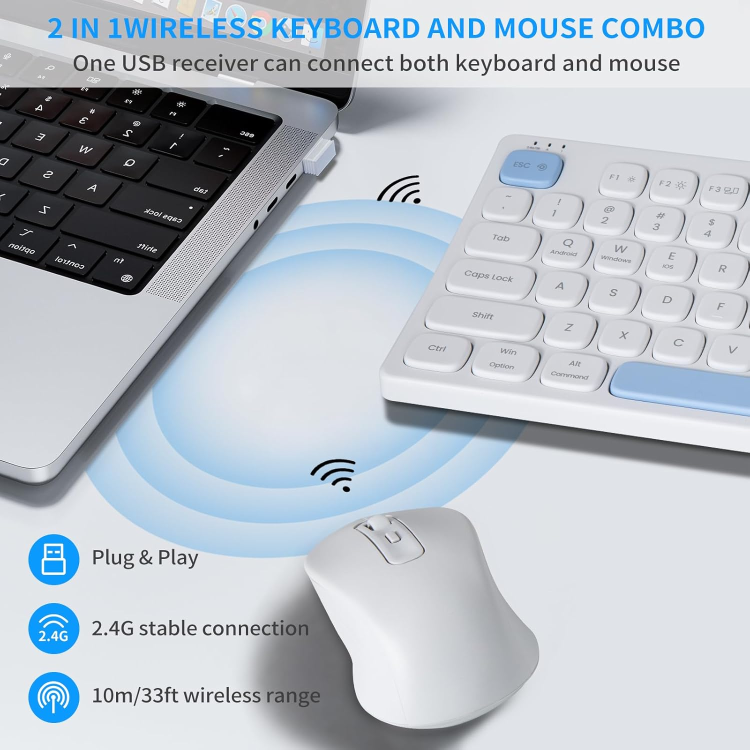 Wireless Keyboard and Mouse Combo, Curved Design,Full Size Silent Ergonomic Keyboard and Mouse, Long Battery Life, Optical Mouse, 2.4G Lag-Free Cordless Mice Keyboard for Computer, Mac, PC, Windows image number 6