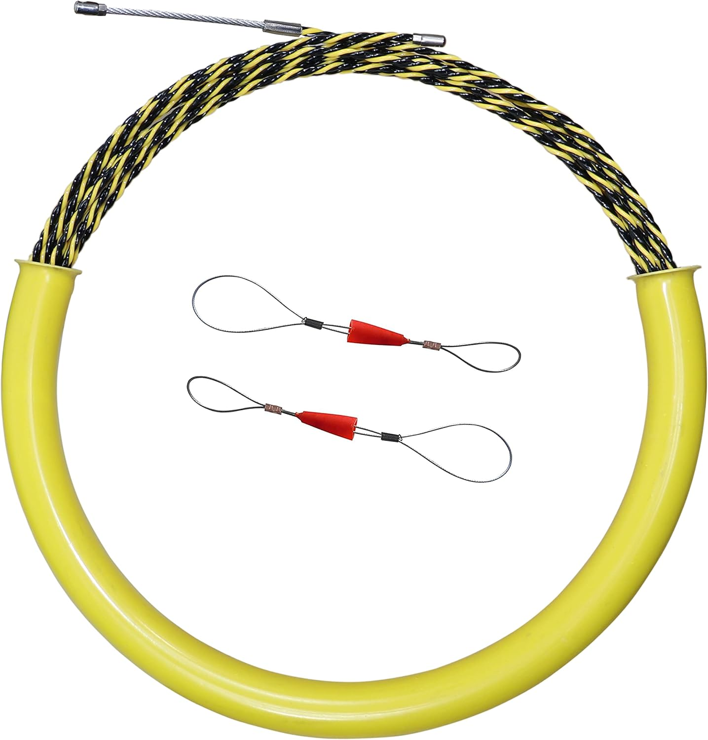 Piowio 20M/65Ft Fish Tape with Storage Tube Wire Guider Wire Threader Cable Puller for Electrical Wiring (20M Yellow+Black with Storage Tube)