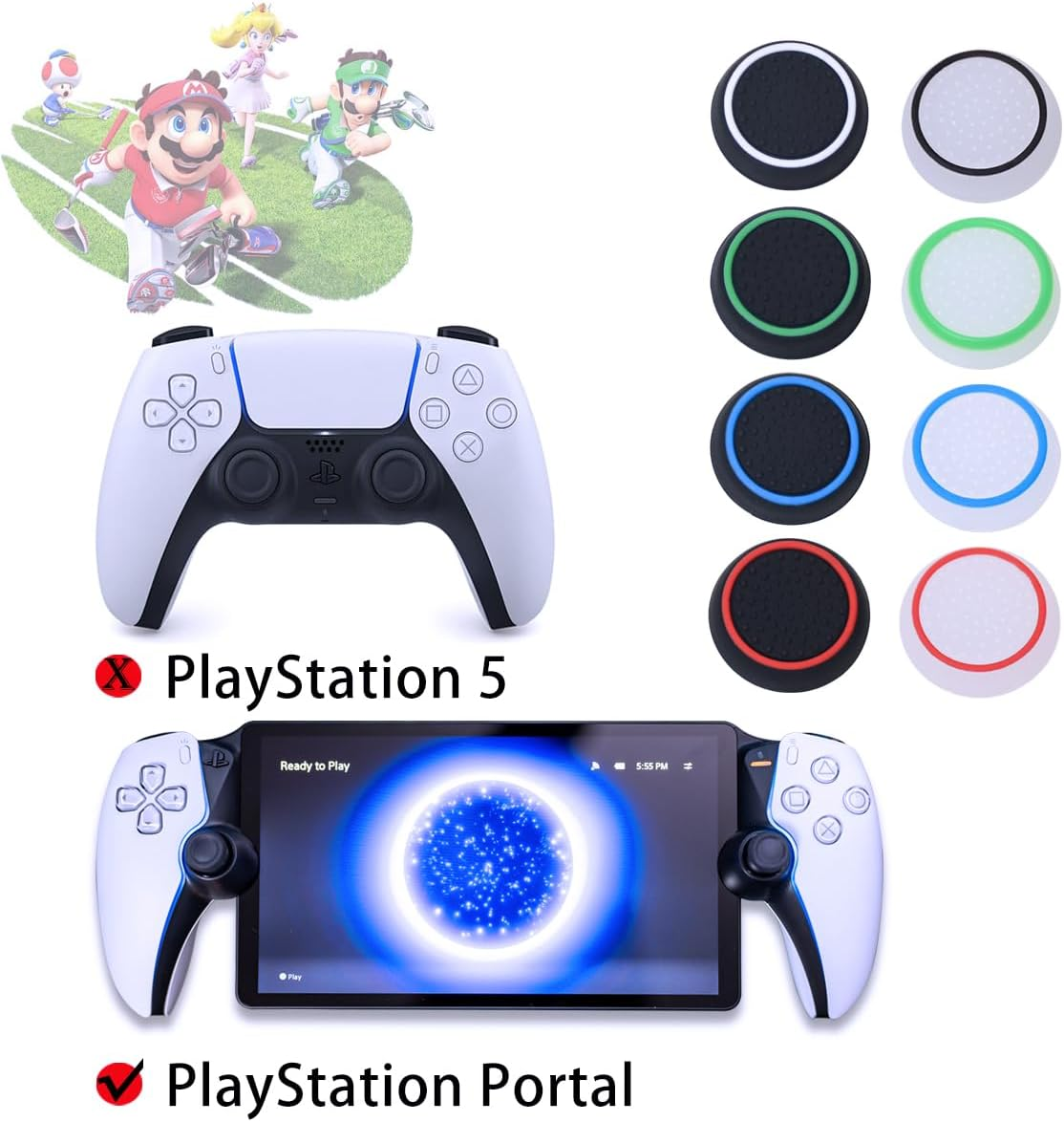 Thumb Grips Caps for PS Portal, Full Protection Joystick Cap with Anti-Scratch & Anti-Fingerprint Design Silicone Analog Stick Covers Protector Joystick for PS Portal Accessories(4 Pcs)- Blue - Blue image number 2