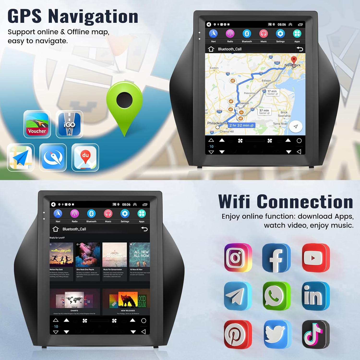 SIXWIN Android Car Stereo for Hyundai IX35 2010-2015 9.7 Inch Touch Screen Car Radio with Wireless Carplay Android Auto 2G+64G GPS Navigation Bluetooth FM Wifi Hifi Backup Camera MIC image number 5