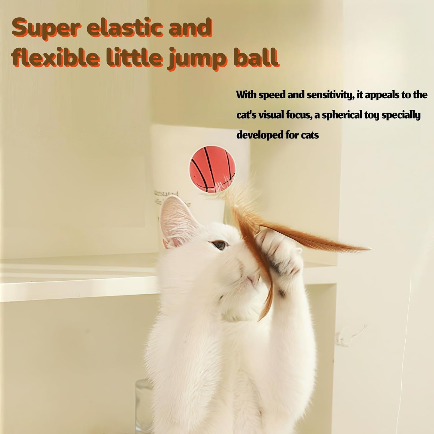 3 PCS Cat Bouncy Ball with Feather,Cat Feather Toys, Feathered Bouncing Cat Balls, Rubber High Rebound Nteractive Cat Toy Ball, Bouncy Tails Cat Toys for Indoor Outdoor Cats Pet image number 4