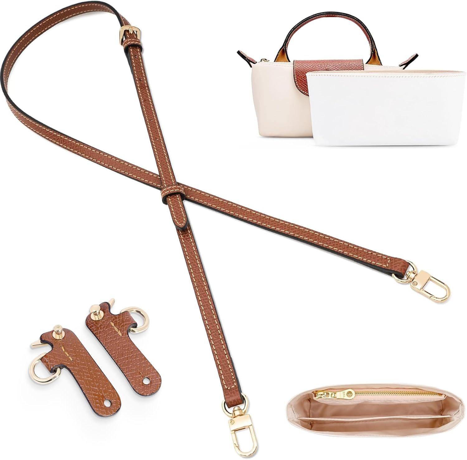 Gastinsave Purse Straps Kit Replacement with Multi-Pocket Waterproof Handbag Organizer Insert Compatible with Mini Longchomp Tote Bag