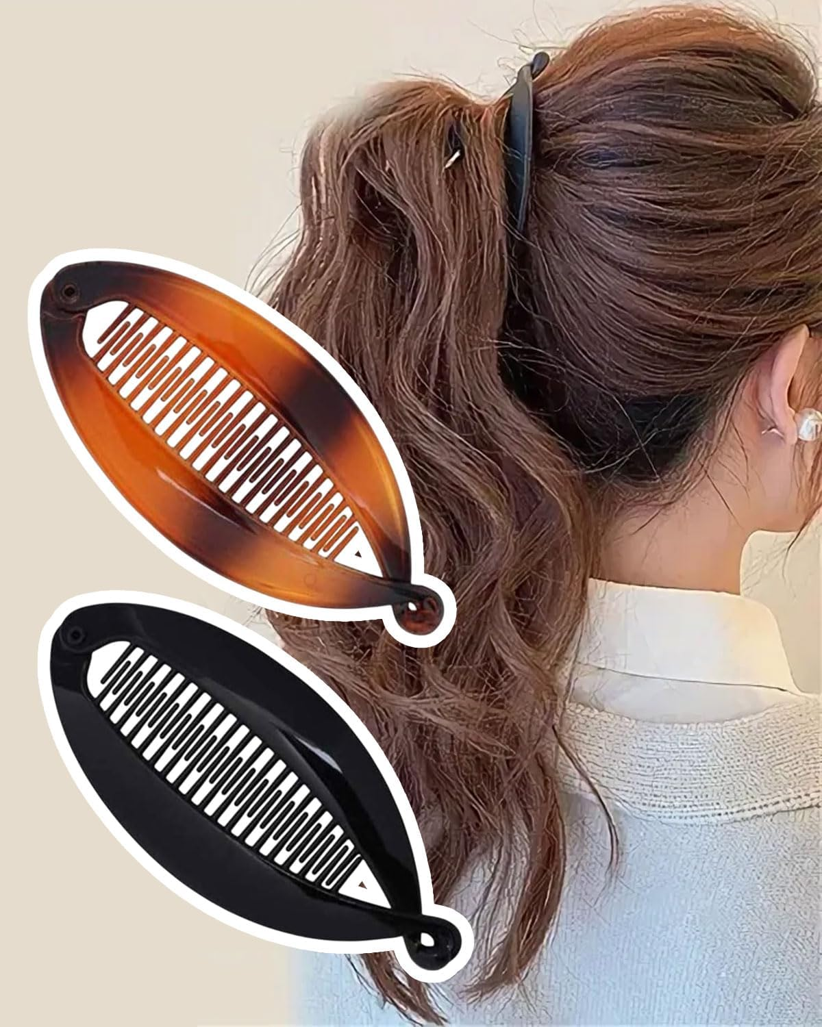 KEMUZ Pack of 4 Banana Clips, Non-Slip Ponytail Holder, Vintage Fishtail Hair Clip, French Ponytail Holder for Long, Curly or Straight Hair, for Women and Girls image number 5