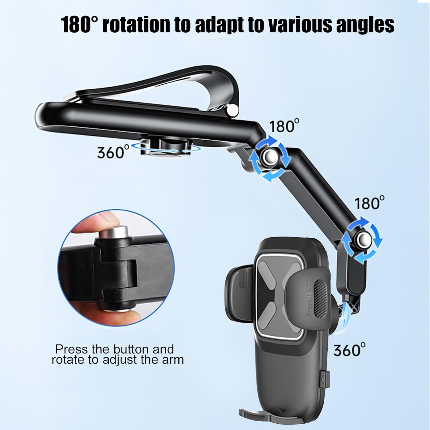 Car Phone Holder Mount,360&deg;Rotatable Retractable Car Phone Holder,Multifunctional Adjustable Mount Cell Phone Holder for Car,Universal Phone Holder for Mobile Phones image number 2