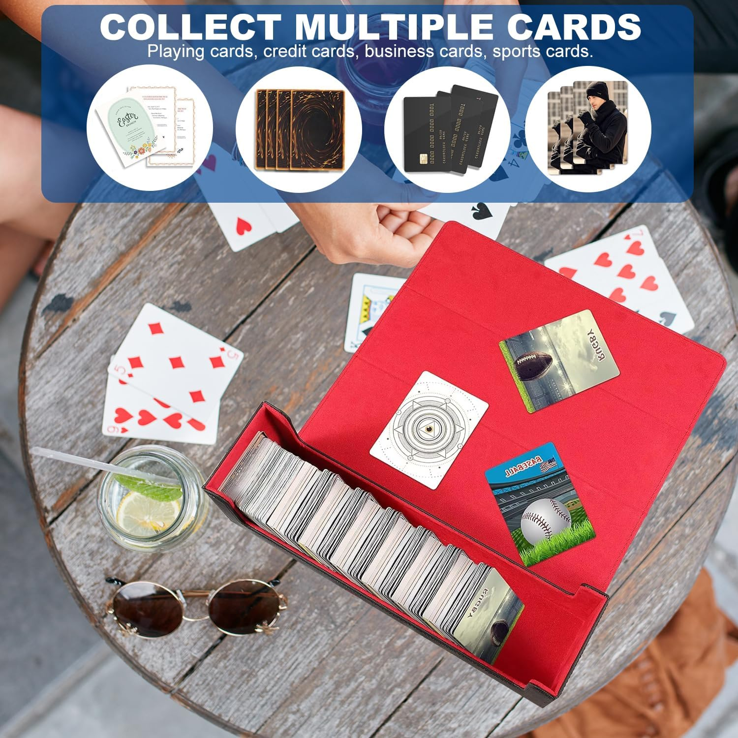 2 Pcs Trading Card Storage Box, Card Deck Case for Trading Cards 100+. Deck Box for Commander Display, PU Leather, Soft Lining, for TCG、 MTG and Sport Cards (Red) image number 2