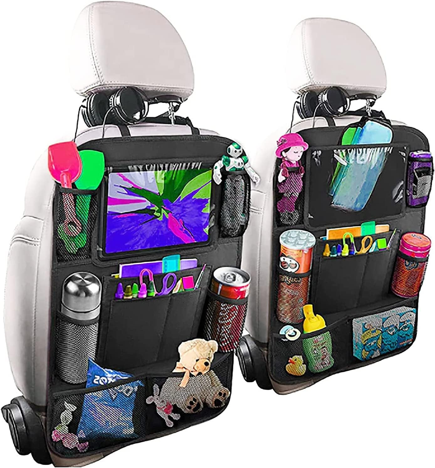 2PCS Car Organisers, Car Seat Back Organiser with 10 Inch Ipad/Tablet Bag, 600D Oxford Fabric Waterproof Car Seat Back Seat Organiser Car Seat Protector Backrest, Black image number 1