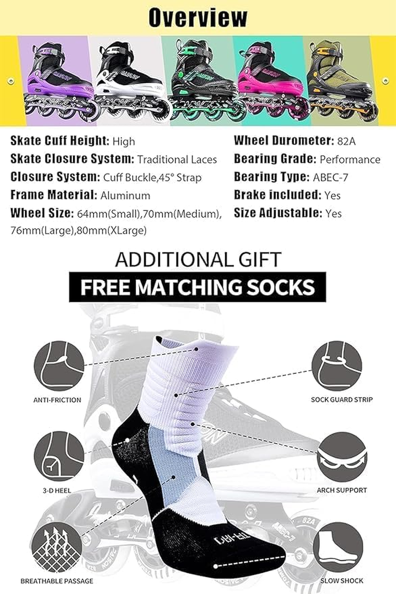 PAPAISON Adjustable Inline Skates for Kids and Adults with Full Light up Wheels, Outdoor Roller Skates for Girls and Boys, Men and Women image number 6