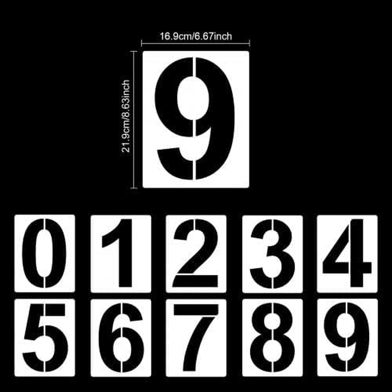 8 Inch 0 to 9 Large Number Stencils Set, 10 Pieces Reusable Plastic Curb Address Number Stencils Road Sign Digital Templates for Painting DIY Mailbox Parking Lot Door
