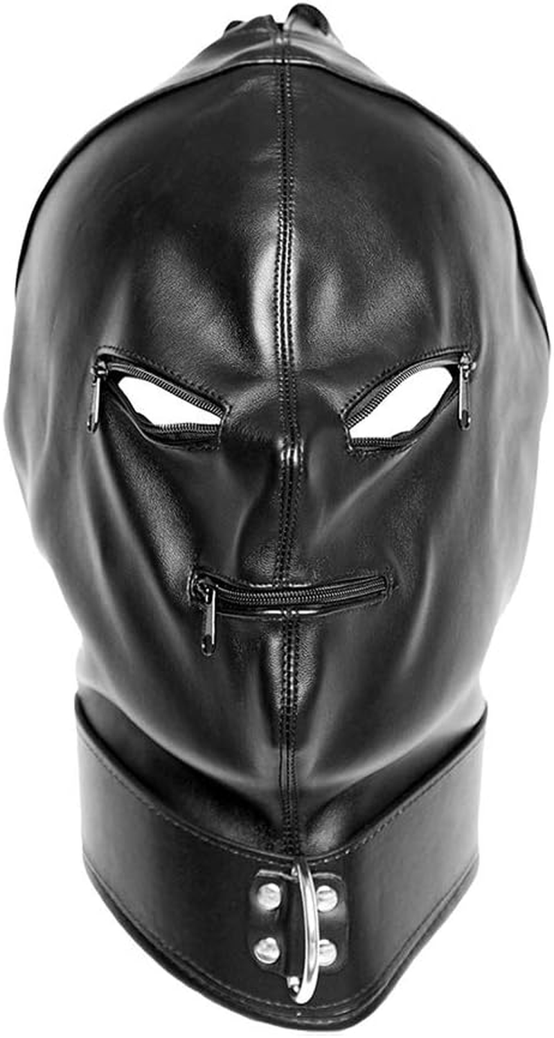 Romi Leather Bondage Mask Black Restraint Head Hood Sex SM Toys Adjustable Headgear with Zipper Unisex Adults Couples image number 3
