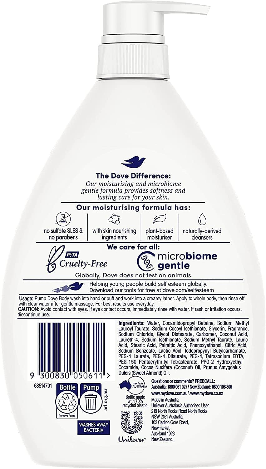 Dove Body Wash Restoring 1L X 3 Pack, Mild and Gentle Formula, with Coconut & Almond Oils image number 3