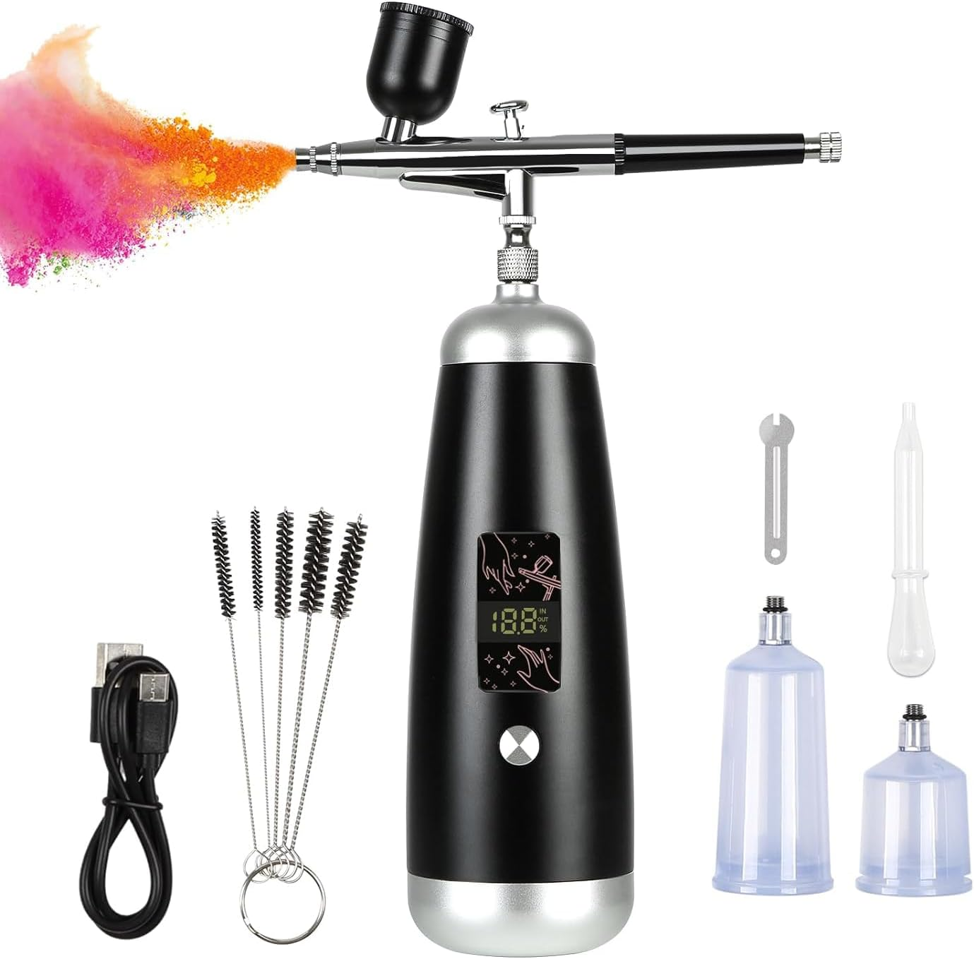 Airbrush Kit 36PSI with Compressor Portable Cordless 2600Mah Rechargeable Paint Spray Pen Set for Multi-Purpose Kit like Makeup, Cake Decoration, Coloring Patterns, Nail Art, Tattoo image number 1