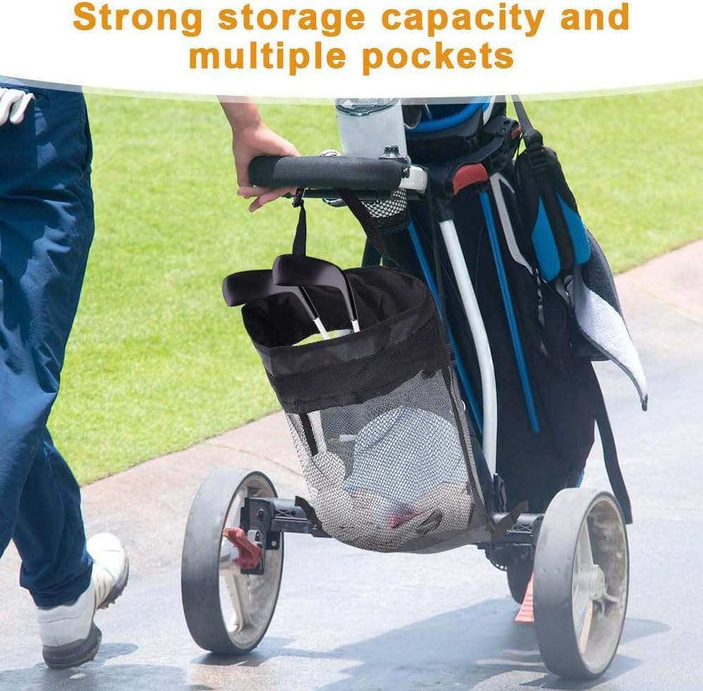 Golf Push Cart Storage Bag, Lightweight Polyester Golf Cart Accessories, Durable Push Pull Cart Organizer(Black) image number 2