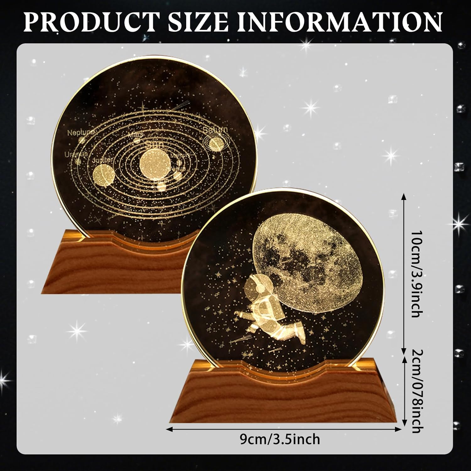 Pack of 2 3D Planet Crystal Ball Night Light with Base Solar System Crystal Ball Creative Night Scene Astronomy Ball 3D Solar System Crystal Ball for Christmas Valentine'S Day Birthday Home Decor image number 6