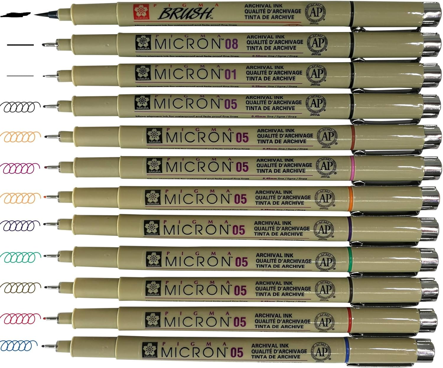 Sakura Pigma Micron Pens 12 Fineliner Drawing Set (05 Assorted Color with Black Brush, 08, 01 & 05) image number 3
