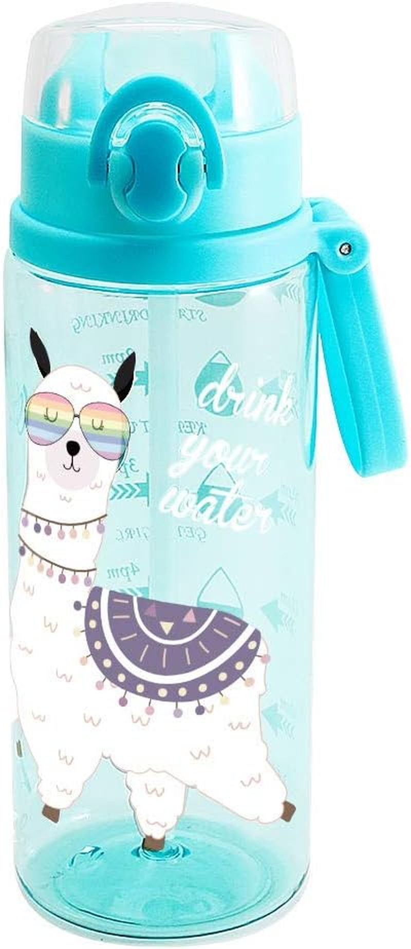 Home Tune 23Oz Kids Water Drinking Bottle - Tritan BPA Free, Wide Mouth, Auto Flip Cap, Secure Lock, Easy Open, Lightweight, Leak-Proof Time Marker Water Bottle for Girls & Boys - Llama