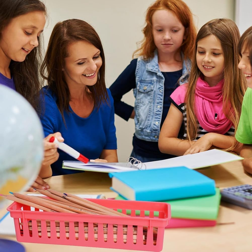 Veumoie 12 Pack Pencil Organizer Basket Trays, Rainbow Colors Desk Storage for Kids, Classroom Supply Holders for School image number 4