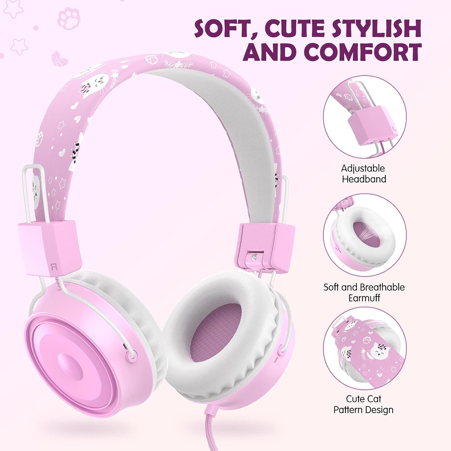 Bluefire Kids Headphones with Mic, Children'S Headphones with 85Db Volume Limited, over Ear Stereo Headphones for Boys Girls, Child Headphones for Study School Online Course Tablet(Pink) image number 3