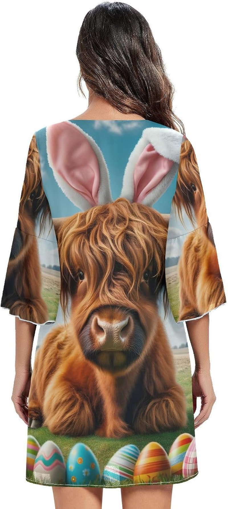 Easter Cute Highland Cow Chiffon Dress Printed Chiffon Line Maternity Dress image number 2