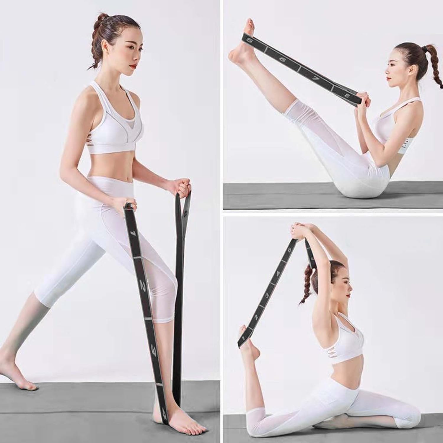 Yoga Stretching Strap, Stretching Band with 8 Loops, Yoga Stretch Strap, Fitness Stretch Band, Highly Elastic Gymnastics Band for Pilates, Dance, Gymnastics, Effective Stretching (Grey) image number 4