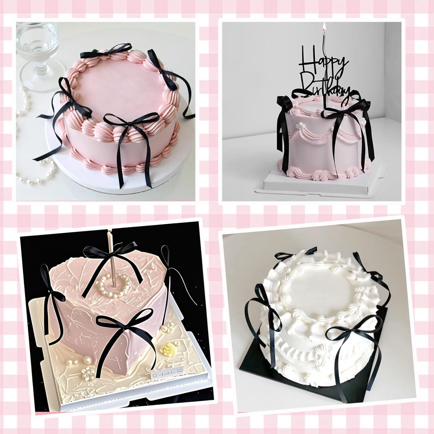 OSYLICT 12PCS Bow Cake Topper,Bowknot Ribbons Cupcake Dessert Picks Decorations for Birthday Wedding Bridal Anniversary Baby Shower Party Supplies(Black) image number 1