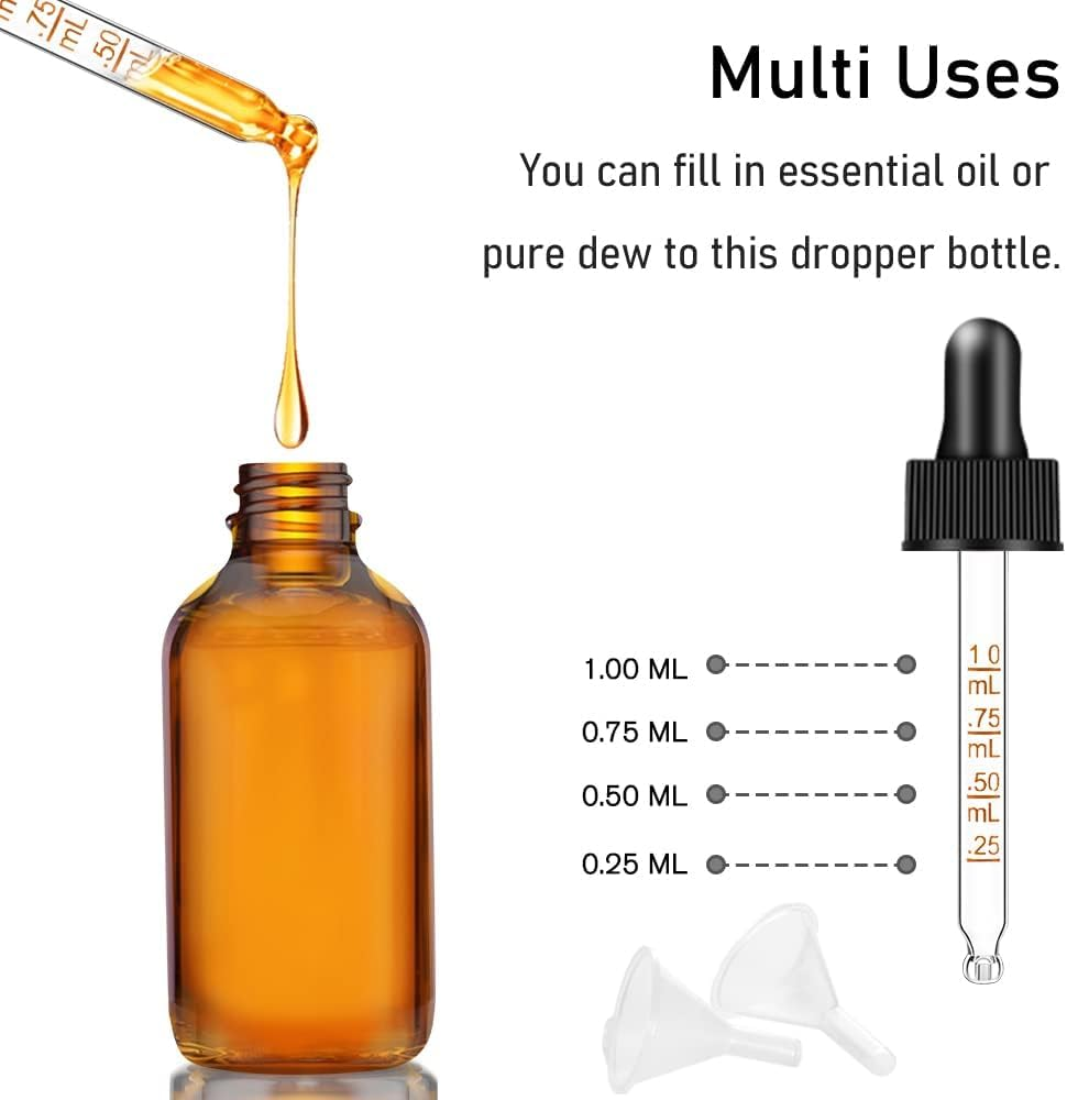 3-Pack 30Ml Amber Glass Dropper Bottles with Measured Dropper, Glass Dropper Bottles for Essential Oils, Labels & Funnel | UV Protective, Leakproof image number 2