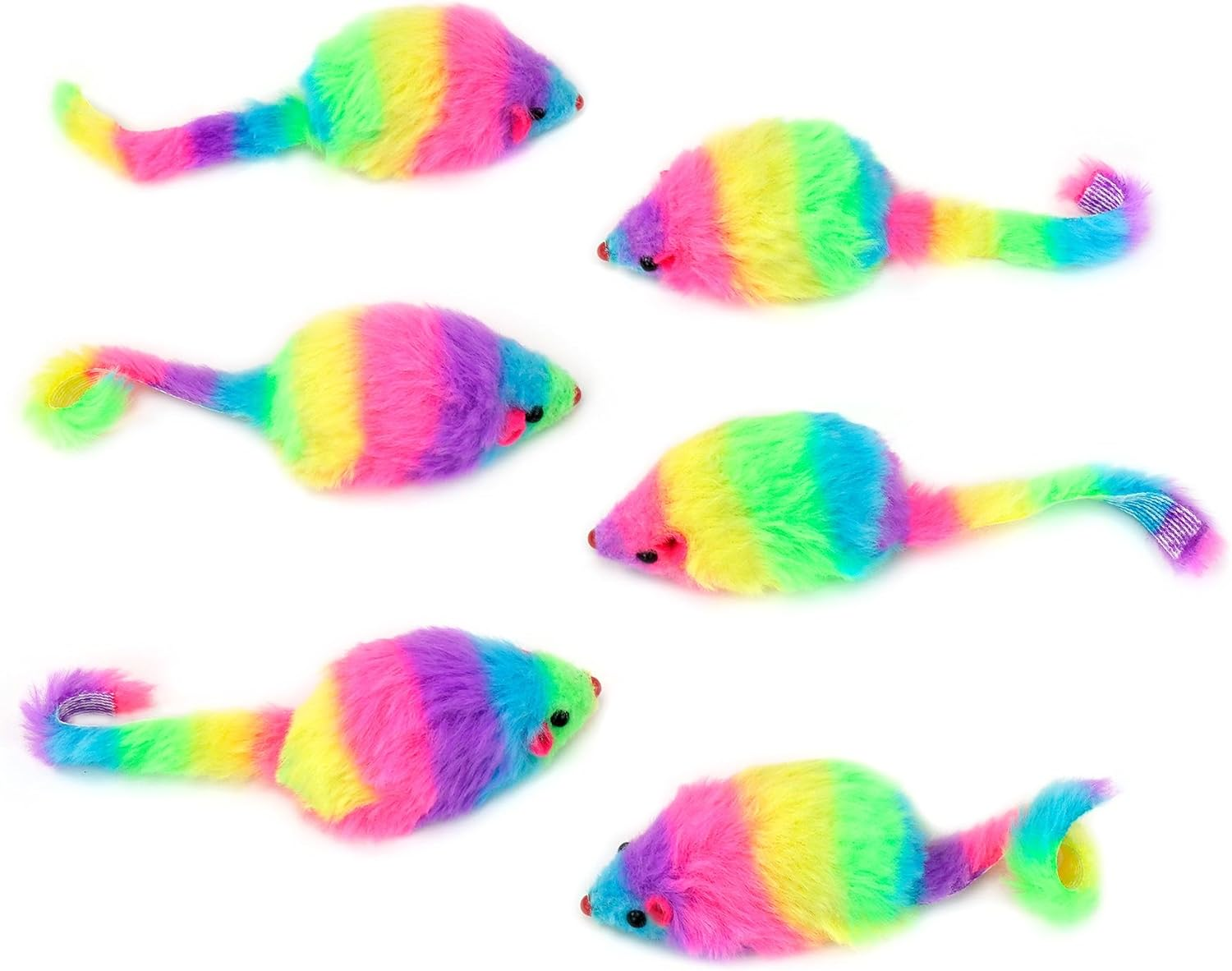CHIWAVA 24PCS 2.8" Rainbow Color Furry Cat Toy Mice with Rattle Kitten Mouse Interactive Play image number 4