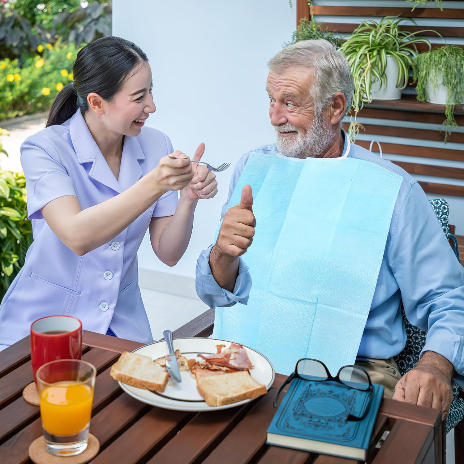 NOLITOY Disposable Adult Bibs for Eating, 30Pcs Blue Apron Bib for Elderly Waterproof Bibs Sheet Liquid Repellen T Bibs Clothing Protectors for Personal Use Home Care image number 6