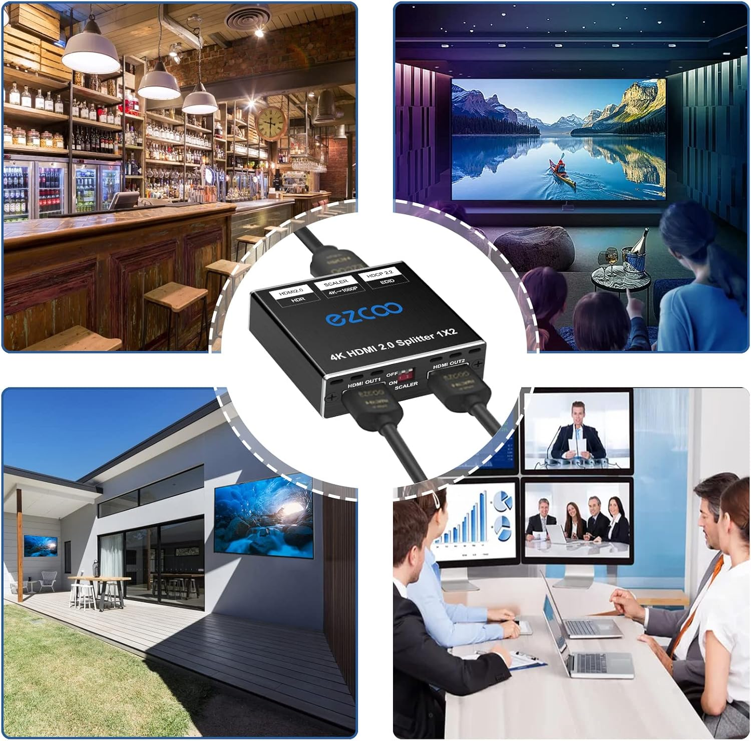 HDMI Splitter 1 in 2 Out 4K 60Hz 1080P 120Hz 4:4 HDR D-Olby Vision D-Olby Atmos Scaler 4K 1080P, Firmware Upgrade HDCP2.2, Scaler EDID Switch, USB Power image number 3