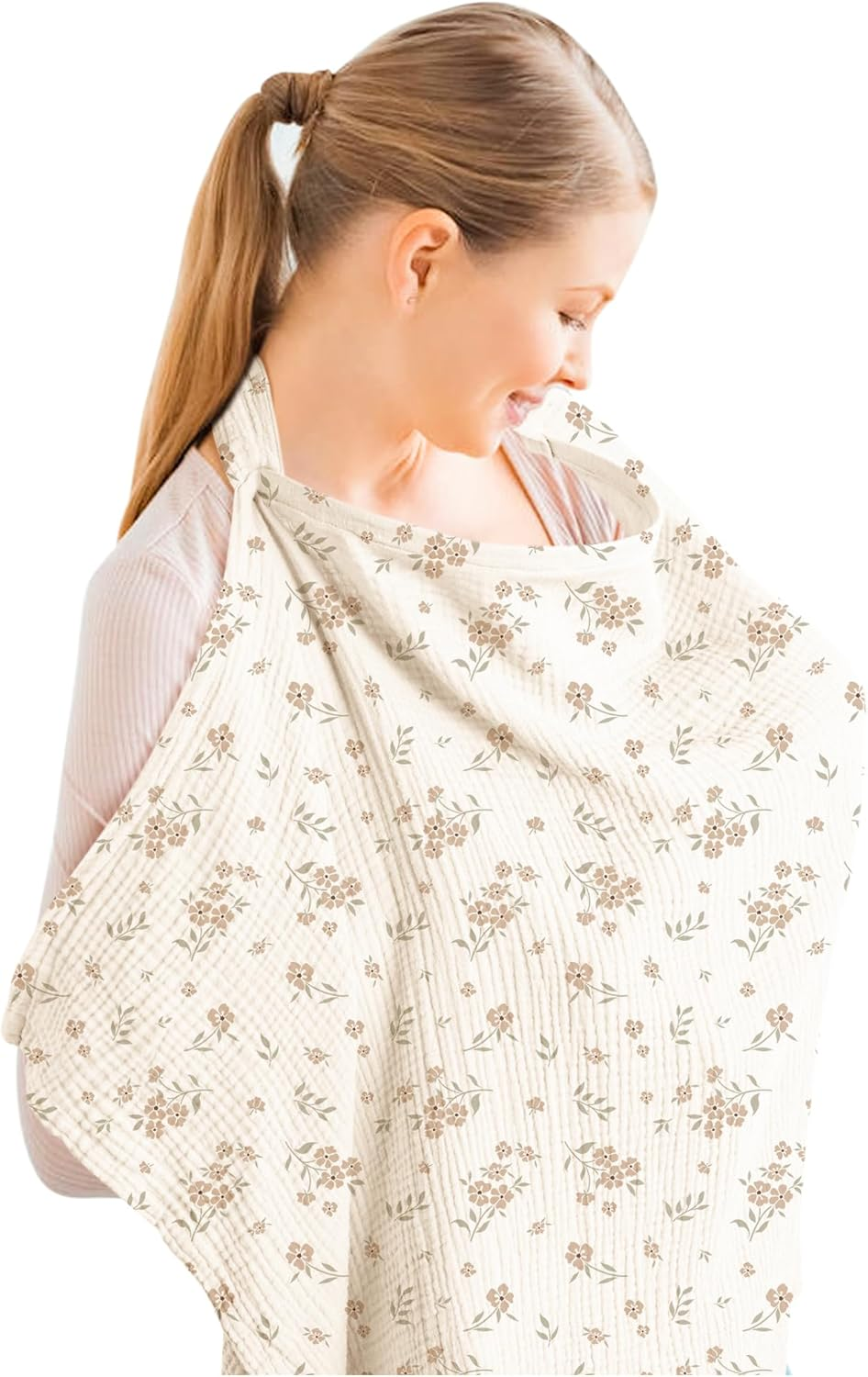 Konssy Muslin Nursing Cover for Baby Breastfeeding, Breathable 100% Cotton Breastfeeding Cover with Rigid Hoop for Mother Nursing Apron, Multi-Use Carseat Canopy