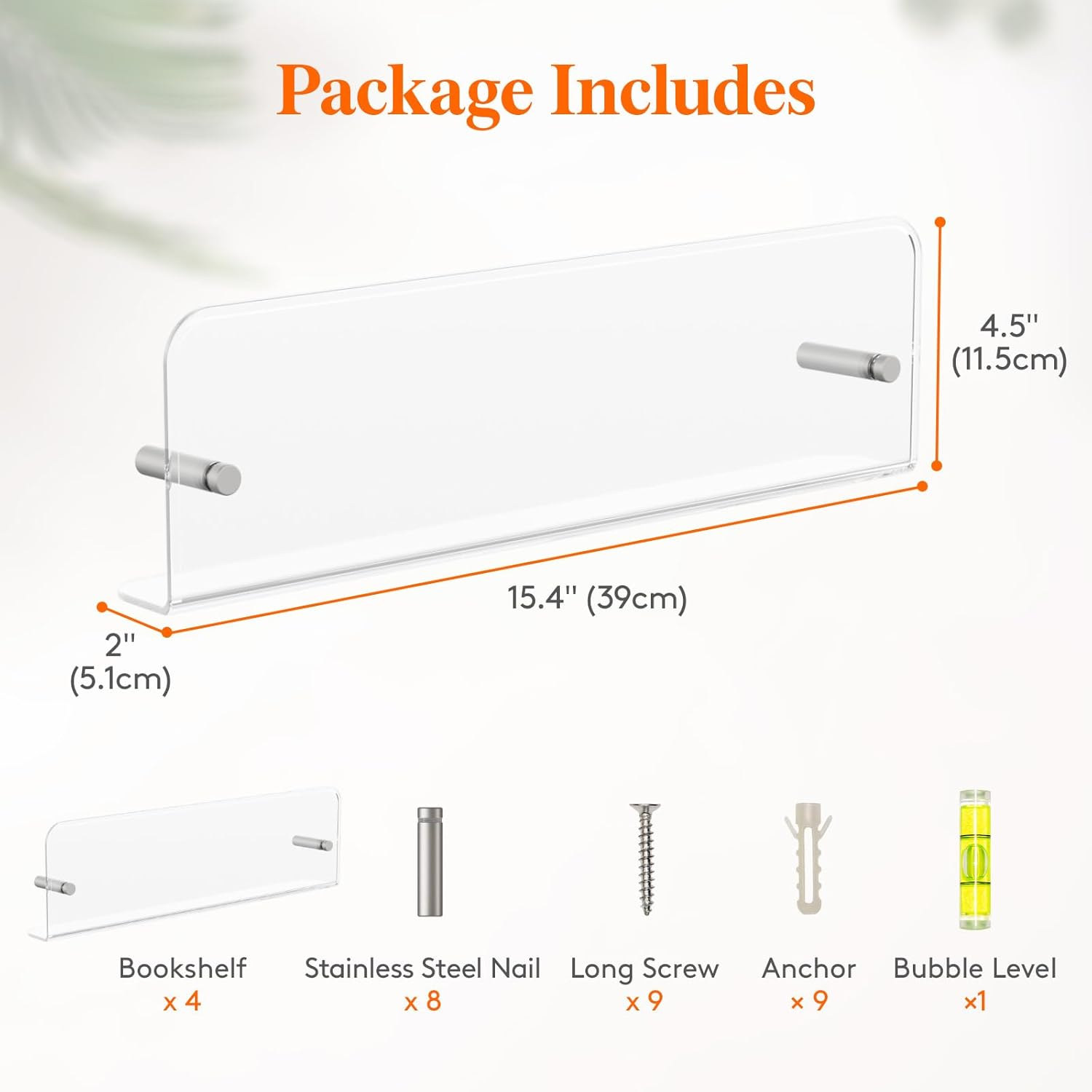 Lifewit Nursery Bookshelf 4 Pack, 15" Floating Shelves for Wall Mounted, Clear Acrylic Kids Magazine/Picture Hanging Racks for Baby/Toddler/Children in Bedroom, Living Room Decor image number 3