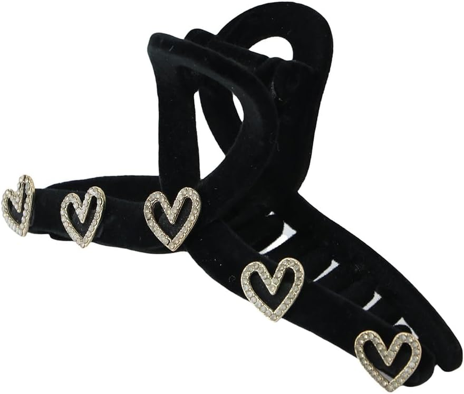 2Pcs Elegant Rhinestone Love Heart Hair Claw Clip Black Large Hair Claw Clip for Women Girl Fashion Pearl Hairpin Headwear Ponytail Holder image number 6