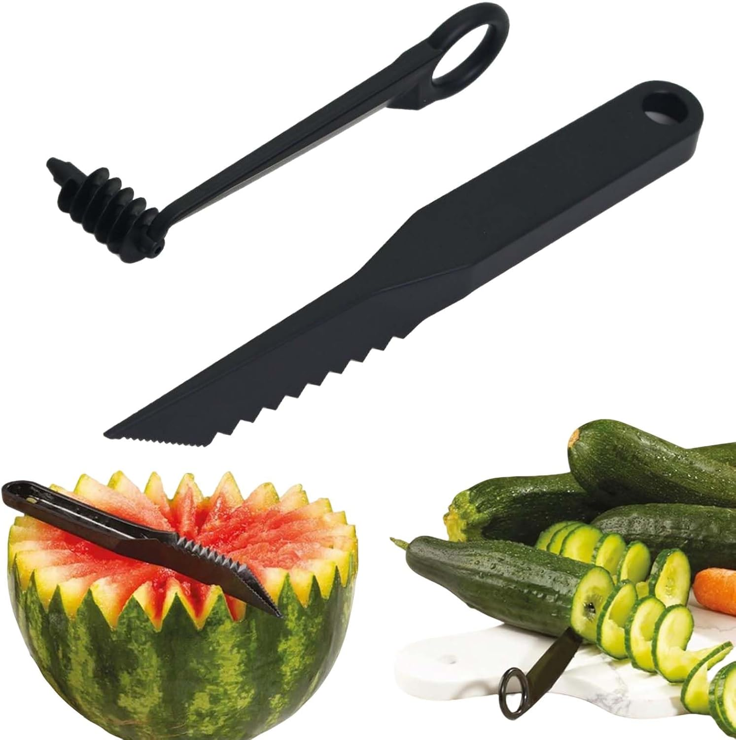 FLYTIN V-Shaped Knife Spiral Cutter, Serrated Fruit Vegetable Cutter Tool for Kitchen Decorating, Food-Safe Small Kitchen Gadget Easy to Use image number 1