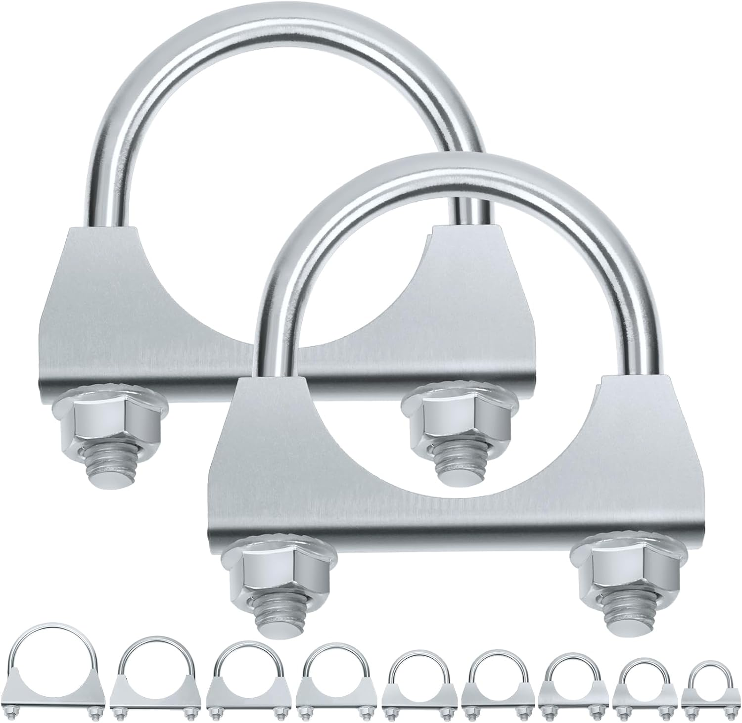 Swpeet 2Pcs Galvanized 1-3/4" - 45Mm Exhaust U Clamp Kit, Galvanized Muffler U-Bolt Clamps, Universal Heavy Duty U-Bolt Muffler Clamp Ideal for Tip Pipes Connection