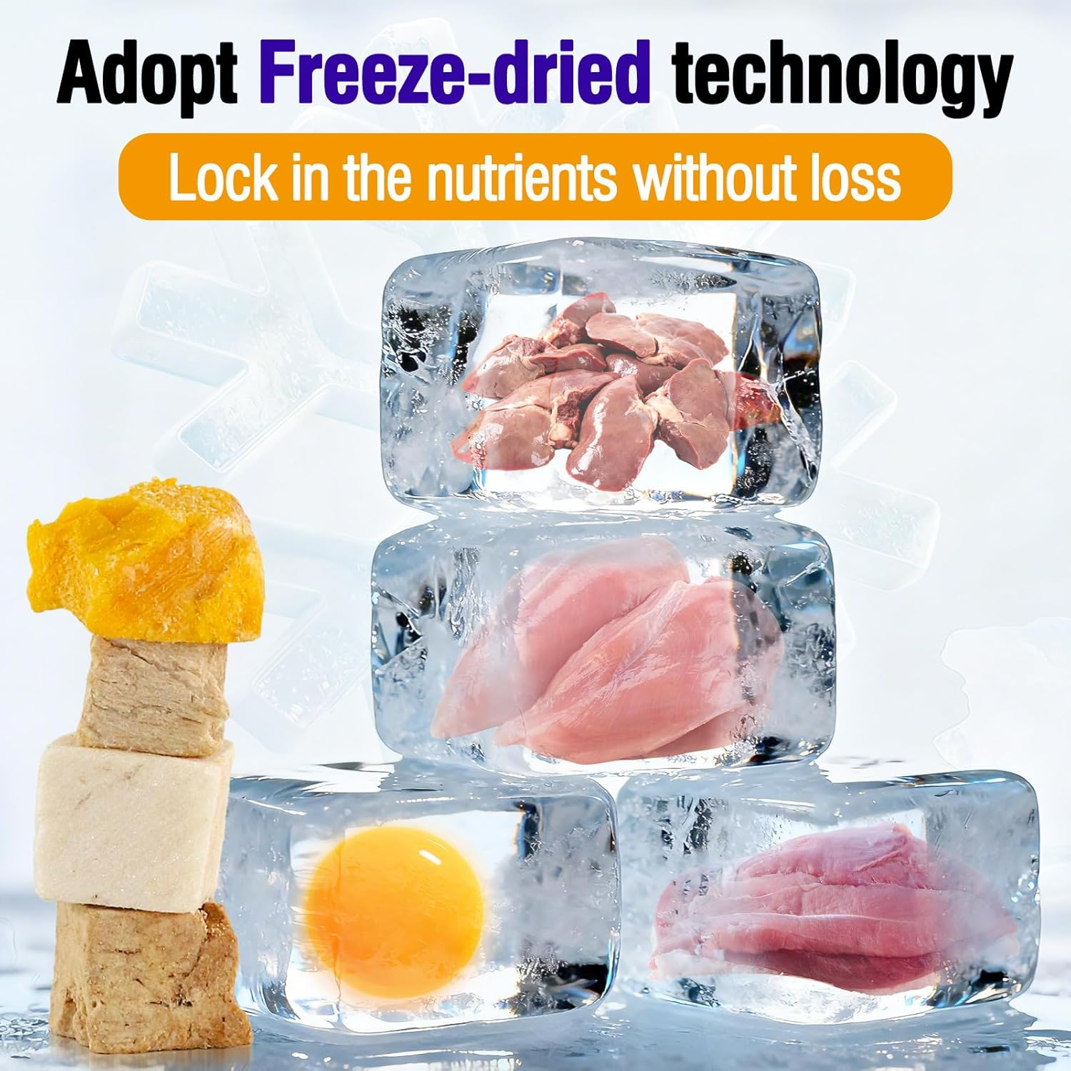 Freeze Dried Cat Dog Treats, 4 in 1 Meat Chicken Duck Egg Yolk Chicken Liver, Cat Dog Food Snack (100G)