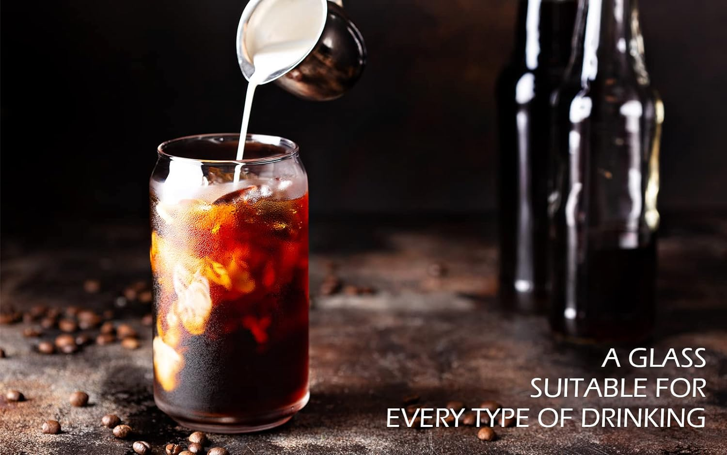 Drinking Glass Set of 4, 500Ml Can Shaped Glasses Cups, Iced Coffee Glasses, Beer Tumbler, for Whiskey, Soda, Tea, Juice, Gift, with Lid, Straw and Sleeve - Set Of 1 image number 4