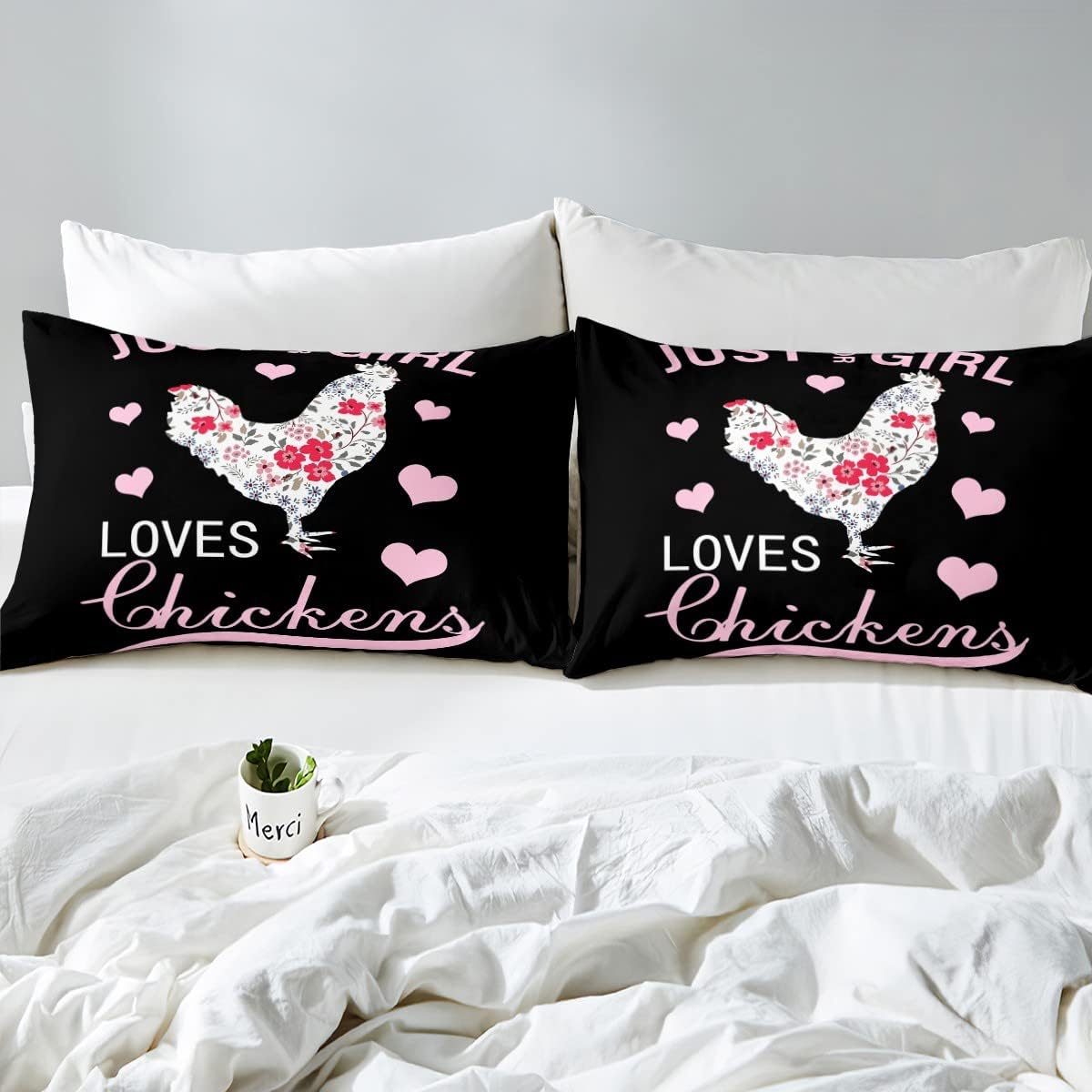 Girl Loves Flower Chicken Comforter Cover 135 X 200 Rustic Farm Animal Print Bedding Set for Girls Kids Teens Room Colorful Floral Decor Hen Duvet Cover Pink Love Heart Bedspread image number 5