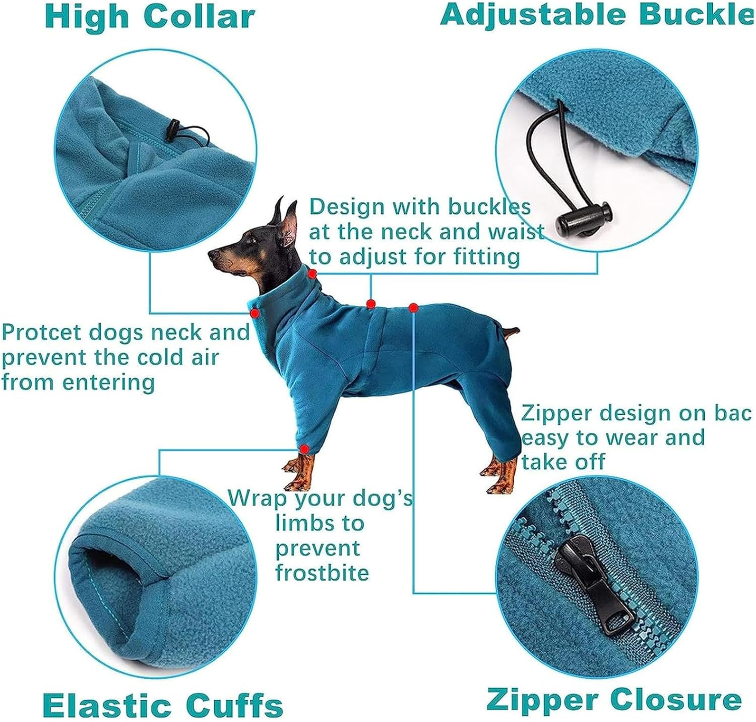 Dog Fleece Jacket - Warm Full Body Cozy Windproof High-Neck Winter Coat with Zipper for Small Dogs in Cold Weather S image number 2