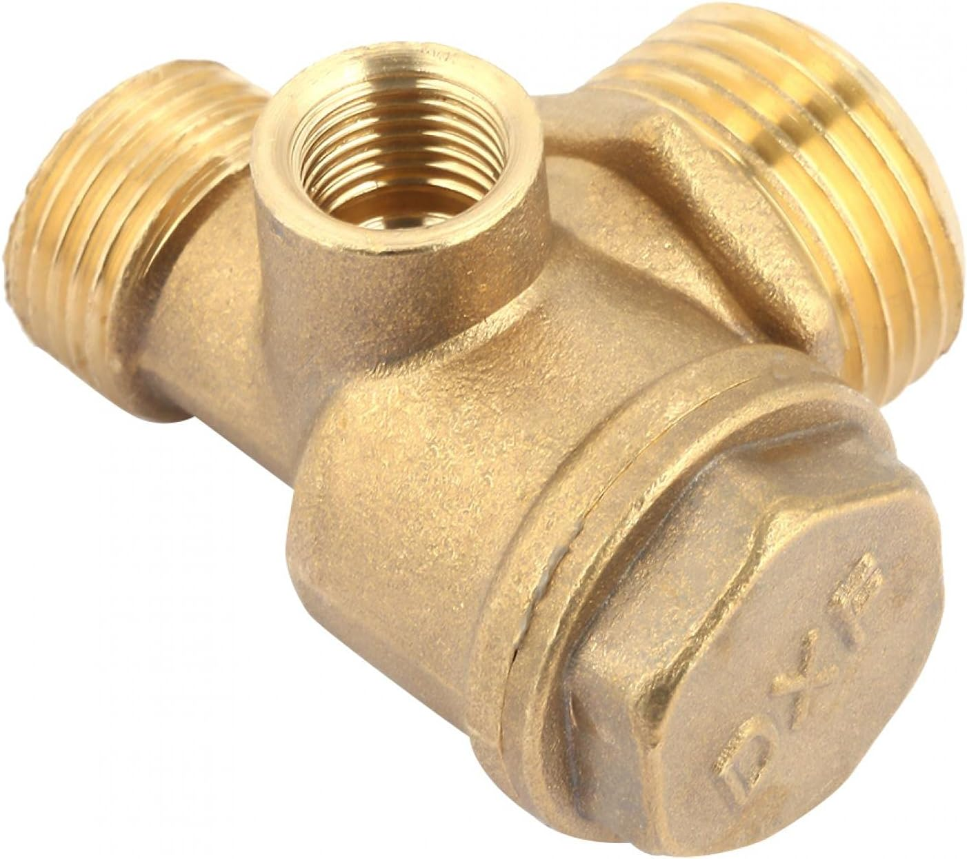Air Compressor Check Valve, Check Valve Spare Parts Tube 3 Port Brass Male Threaded Tube Connector Tool 90 Degree Right Air Compressor Parts 3 Way T Piece Pipe Connection Tools image number 1