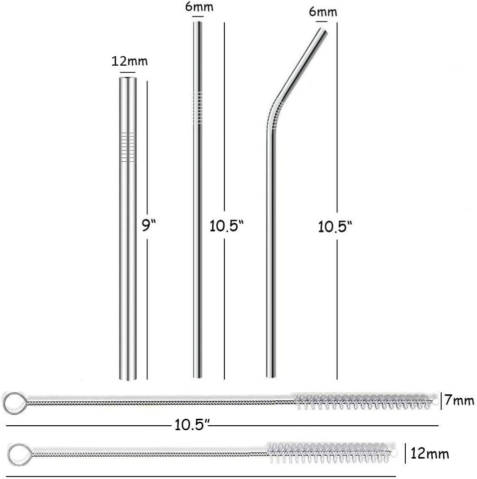 ALINK 10-Pack Reusable Stainless Steel Metal Straws,2 Metal Boba Tea Smoothie Straws,10.5"*6Mm Drinking Tumbler Straws for Yeti, RTIC, Starbucks Jars, Mason Tumblers with 2 Cleaning Brush and Case image number 6