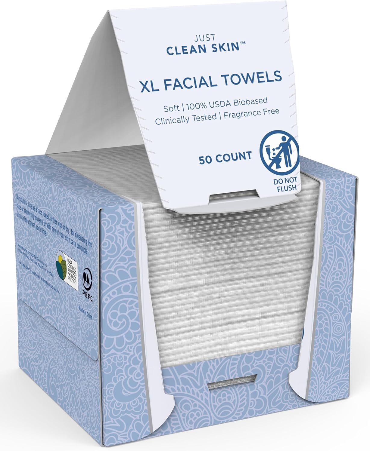 Just Clean Skin Dry Face Towels 50 Count | Plant-Based Viscose Biodegradable Extra Large Disposable Dry Wipes | Dual-Sided Makeup Remover & Face Wipes | Ultra Soft Towelettes for Sensitive Skin image number 3