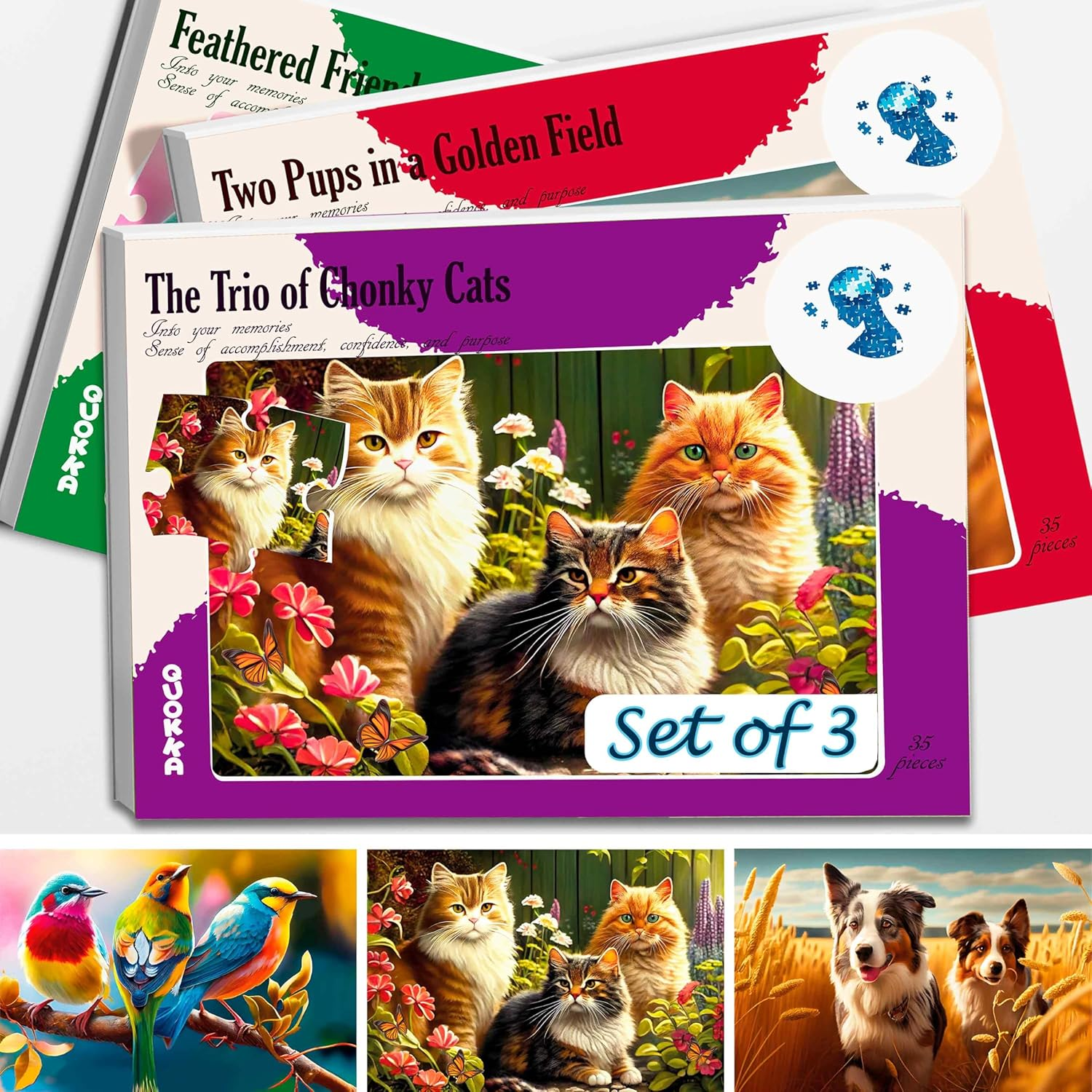 QUOKKA 13 Piece Dementia Activities for Adults - 3 Set Dementia Puzzles for Elderly - Large Piece Gifts Products for Seniors - Alzheimers Jigsaw Puzzle Games for Adults with Cat, Dog, and Birds
