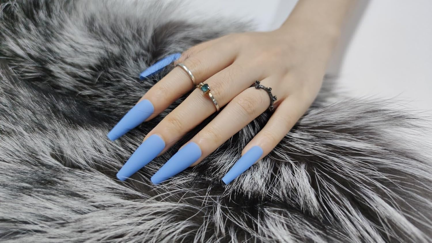 Press on Nails Fake Long Coffin Nail Tips Blue Matte 20 Pcs image number 4