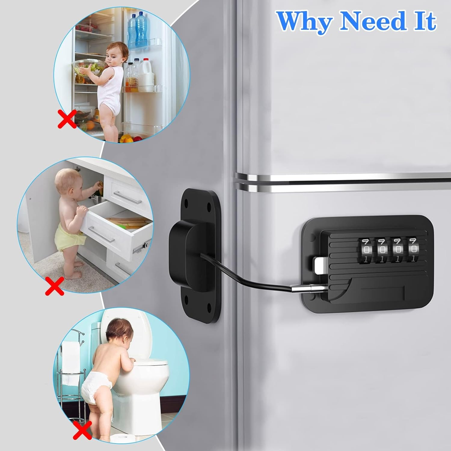 4-Digit Password Fridge Lock&ndash;Refrigerator Fridge Freezer Door Lock with Password, Child Proof Door Lock for Kitchen Refrigerator, Cabinets and Drawers, Closets, Windows, Doors-No Tools Need or Drill image number 5