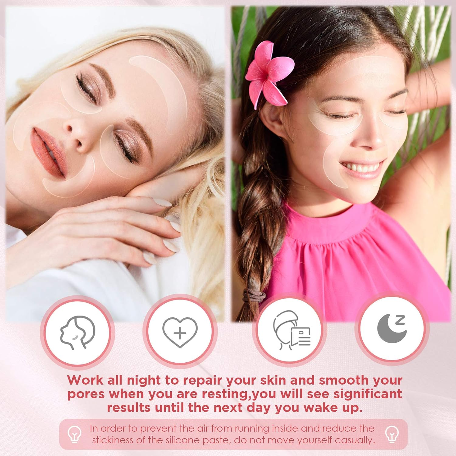 Syhood 12 Pieces Silicone Eye Wrinkle Pads anti Aging Silicone Pads Reusable Reduce Skin Wrinkles under Eye Patches Cleavage for Mouth and Eyes(Transparent) image number 1