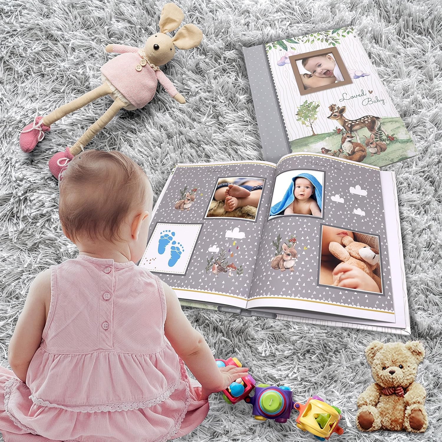 Holoary First 5 Years Baby Memory Book, 76 Colourful Illustrated Keepsake Journal Pages Record Book Album for Newborn Baby Boy or Baby Girl, Woodland Animals Design image number 3