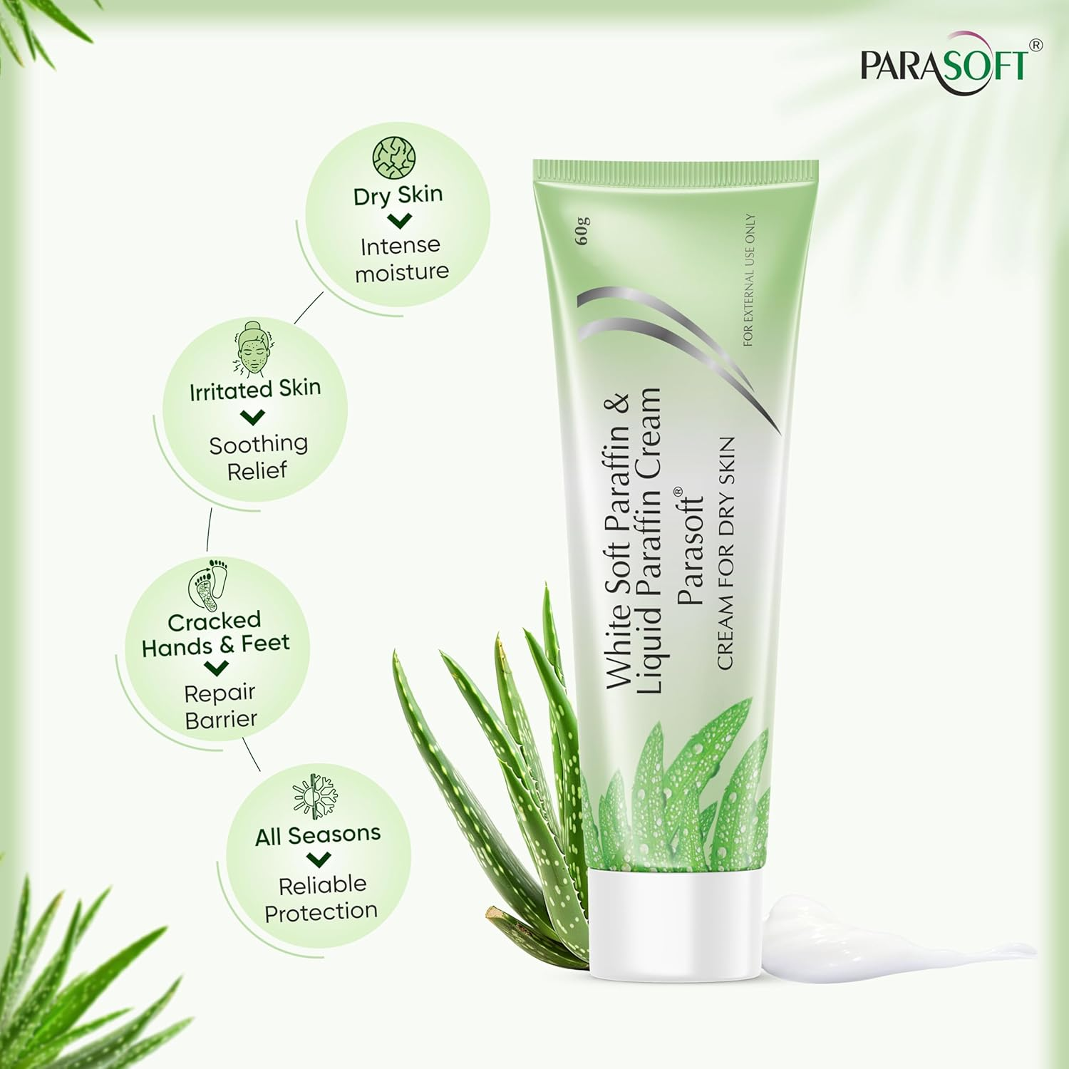 Parasoft Cream for Dry & Dehydrated Skin Intense Moisturizer Nourishing Cold Cream & Winter Cream Goodness of Aloe Vera for Both Men & Women Quick Absorbing & Non-Greasy Paraben Free- 60GM (Pack of 2) image number 3
